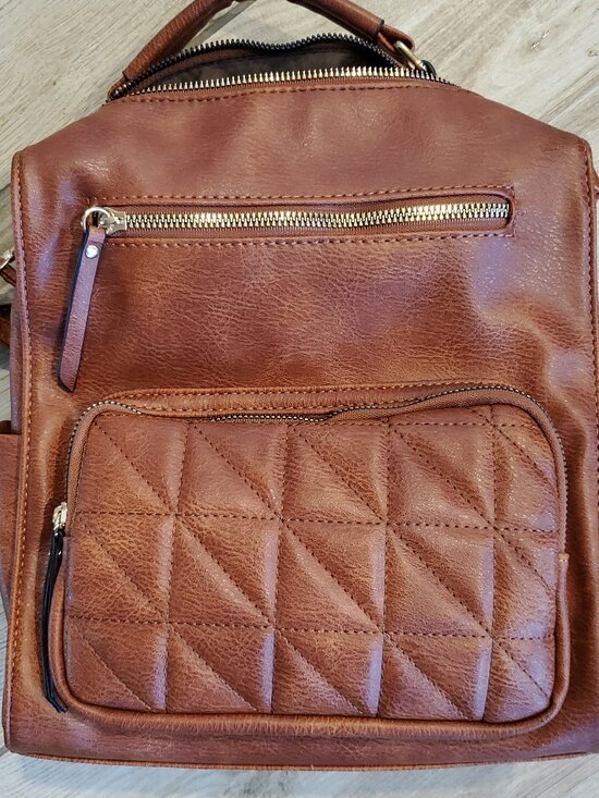 Cognac Quilted Vegan Leather Convertible Backpack Purse main image 6
